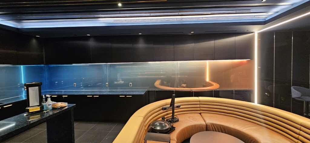 Sphere Glass Repair — Lounge glass wall — opposite curved-seating angle